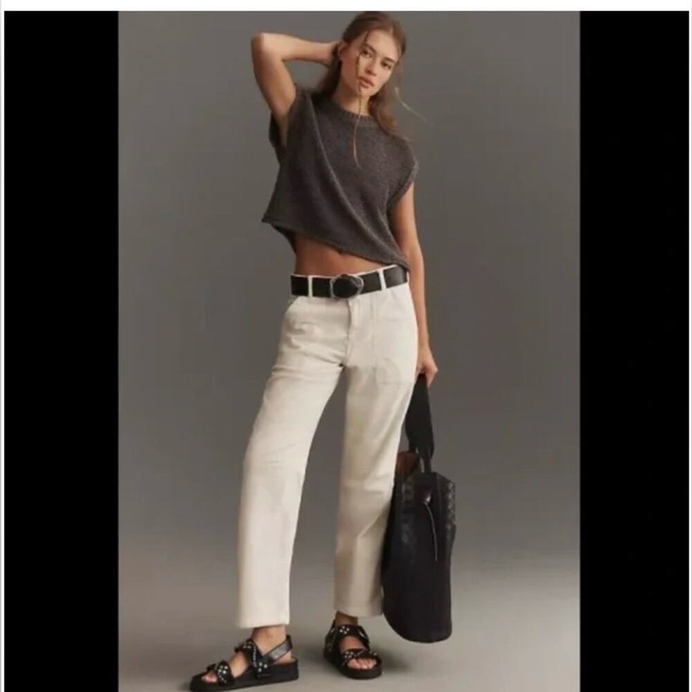 Pilcro by Anthropologie Wanderer Cream Corduroy Pants Relaxed Leg Sz 28